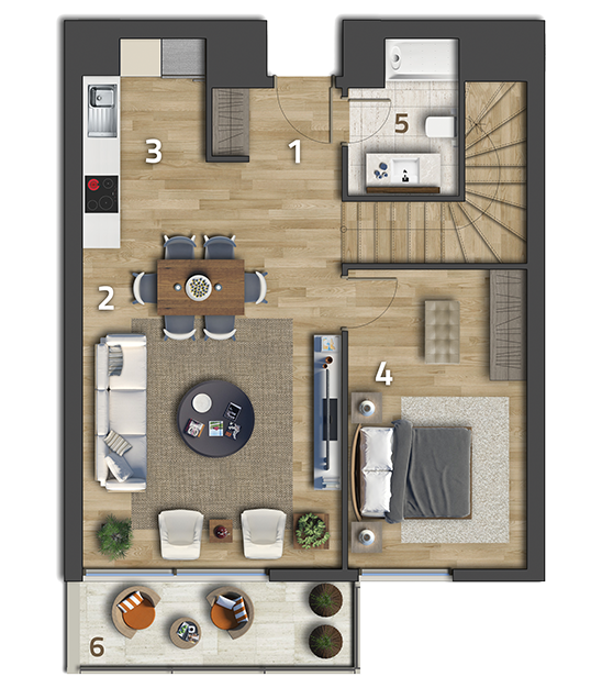 Köy Apartman Kat Planı 2+1 Dubleks Alt Kat Daire