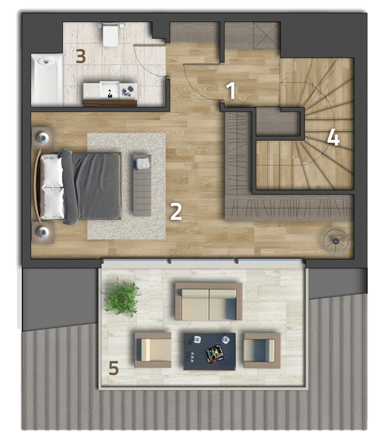 Köy Apartman Kat Planı 2+1 Dubleks Üst Kat Daire