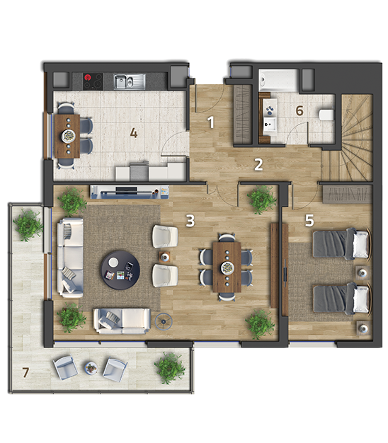 Köy Apartman Kat Planı 3+1 Köşe Dubleks Alt Kat Daire