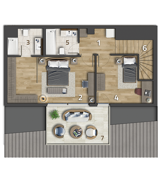 Köy Apartman Kat Planı 3+1 Daire Köşe Dubleks Üst Kat