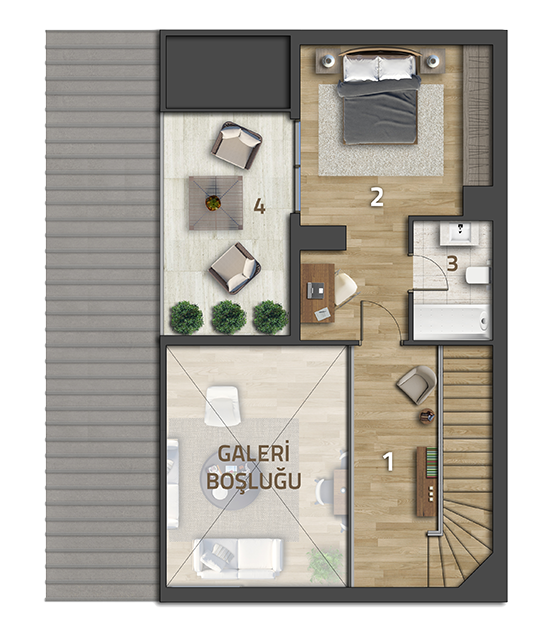 Köy Apartmanlar Köy Koru 2+1 Köşe Dubleks Loft Üst Kat