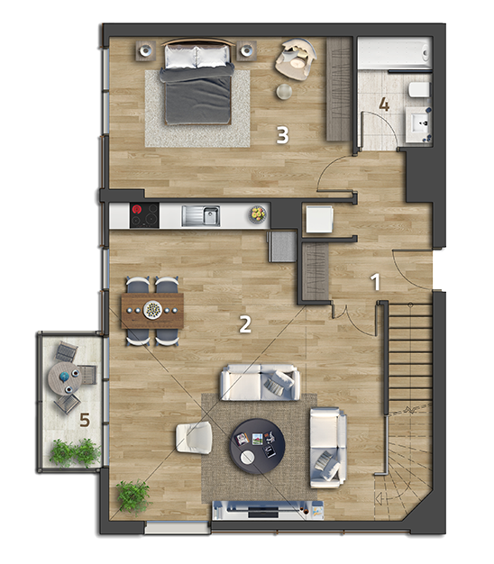 Köy Apartmanlar Köy Koru 2+1 Köşe Dubleks Loft Alt Kat