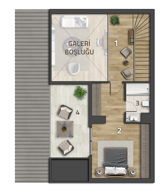 Köy Apartmanlar Köy Koru 2+1 Dubleks Loft Üst Kat