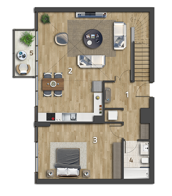 Köy Apartmanlar Köy Koru 2+1 Dubleks Loft Alt Kat